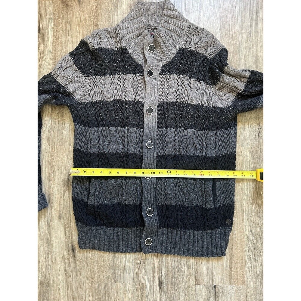 Guess LA Men Black/Gray Long Sleeve Button Up Cable Knit Sweater Cardigan Size L - Picture 7 of 9